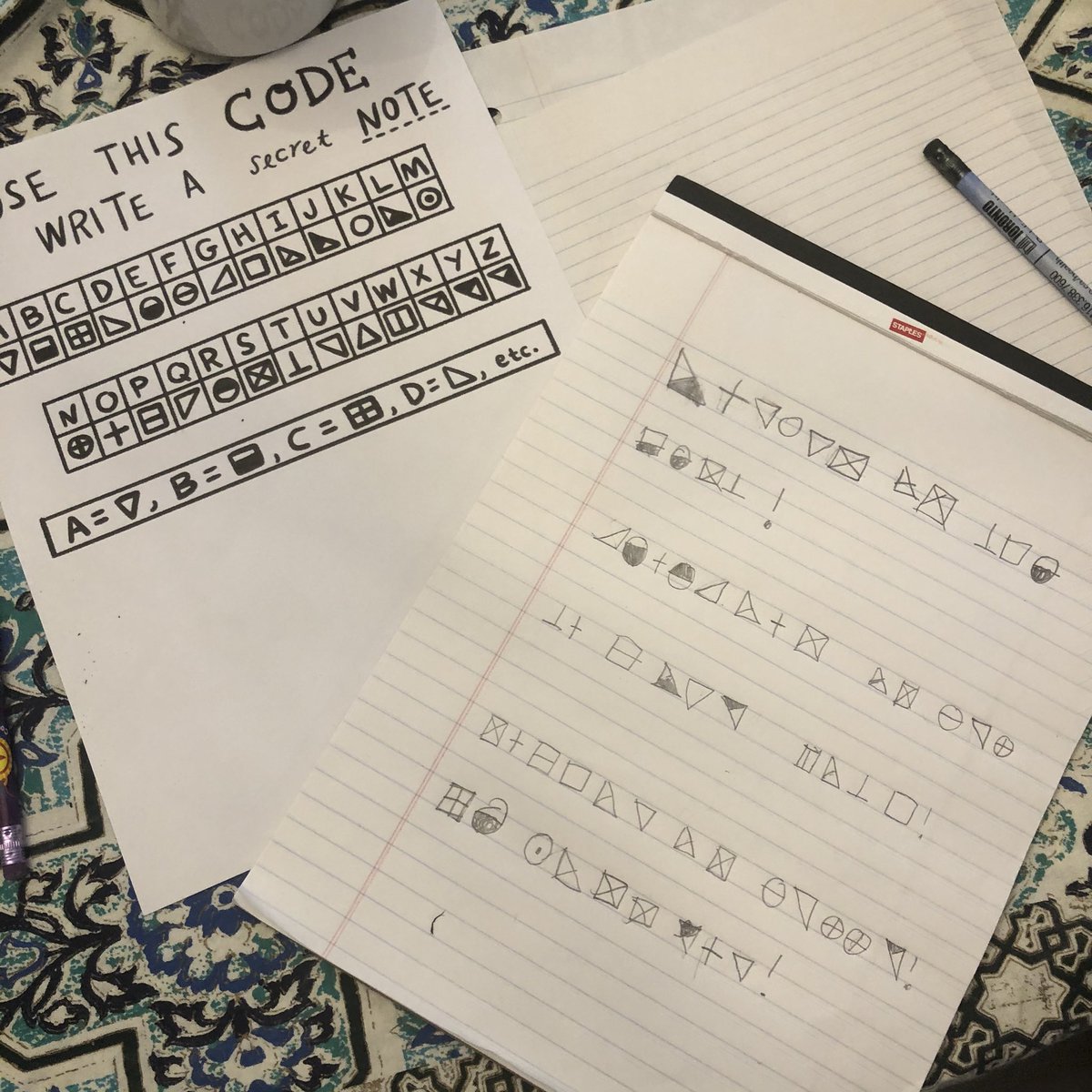 sofieifant's tweet photo. Sending our cousins coded messages! Thanks @Jarrett_Lerner for all the fun and creative ideas! You are helping keep these little minds busy (and saving mommy’s sanity!😉) https://t.co/YNQqaBjh29