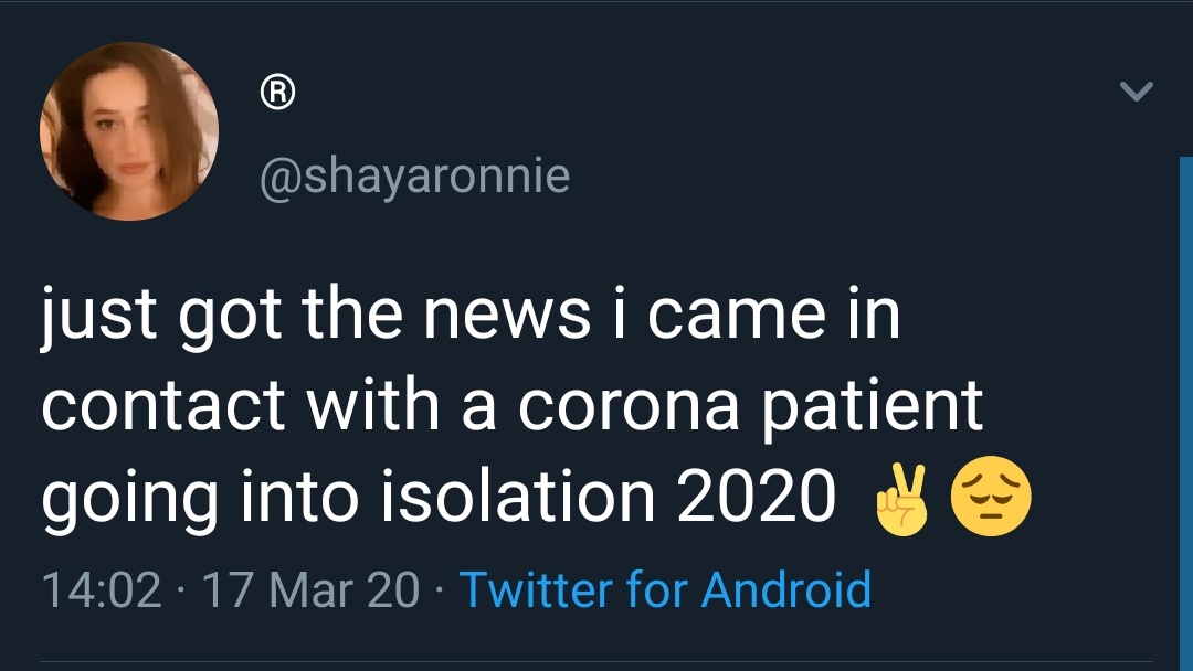 on Tuesday, the next day, i got an SMS from the health department. there was a confirmed corona patient in the party my friends and i went to. so this self isolation decision i made just became a mandatory quarantine. glad i already stayed at home since then.