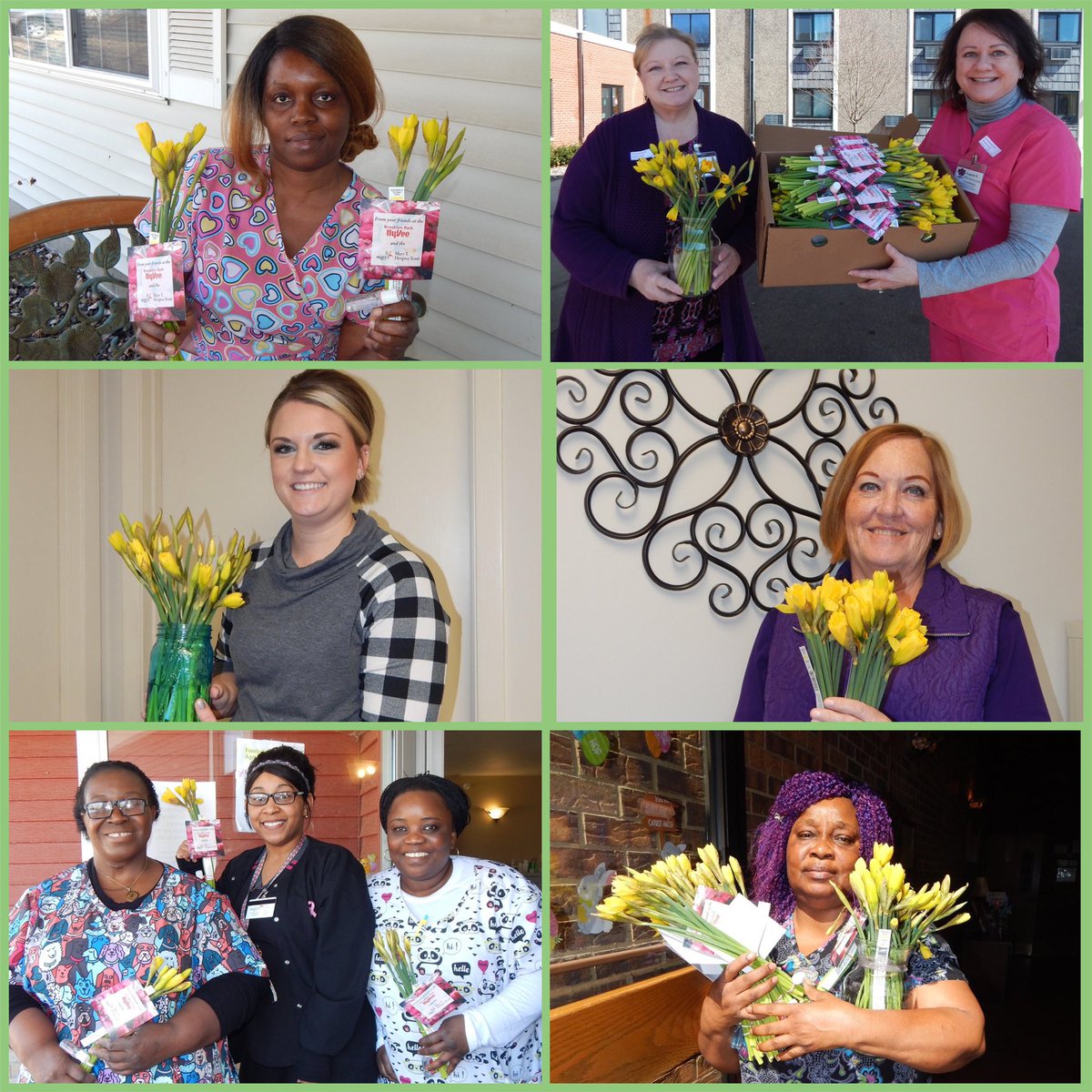 marytinc's tweet photo. Our staff deserve some extra brightness in their lives! TY to @HyVee - @BrooklynPark for going above having a "helpful smile in every aisle" by donating daffodils to our hard working staff! Members of our teams in hospice, home health, assisted livings &amp; care centers were all 😊! https://t.co/Hu8pnYZYrn
