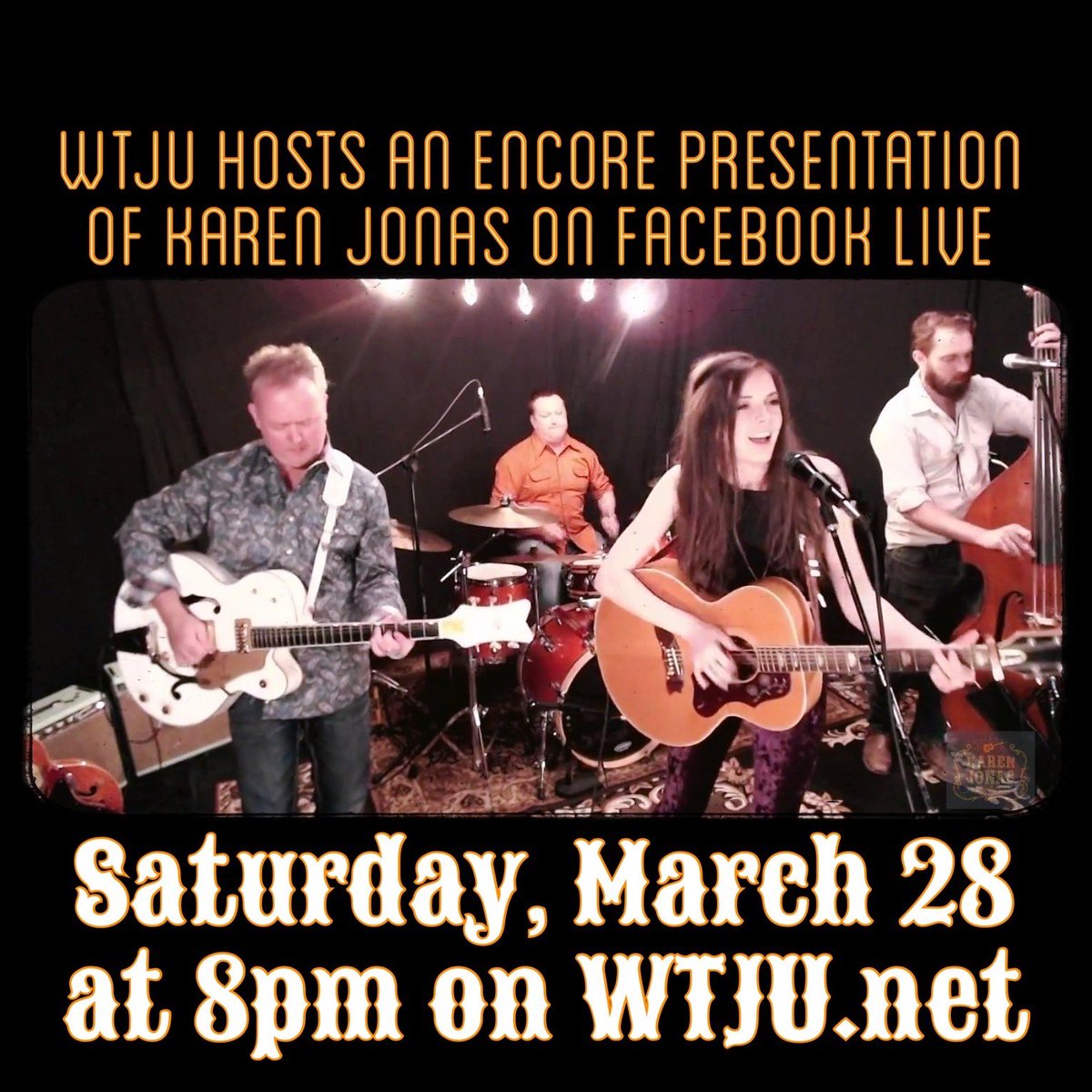 KarenJonasMusic's tweet photo. Our friends at WTJU 91.1FM in Charlottesville will re-broadcast last week’s Facebook Live concert on their website, https://t.co/hrJBESNT3u, on Saturday March 28 at 8pm. Give it another watch why don’t ya!
@wtjuradio #quarantineconcert #stayhomesavelives #bootstomping #americana https://t.co/95qQxkgEEC