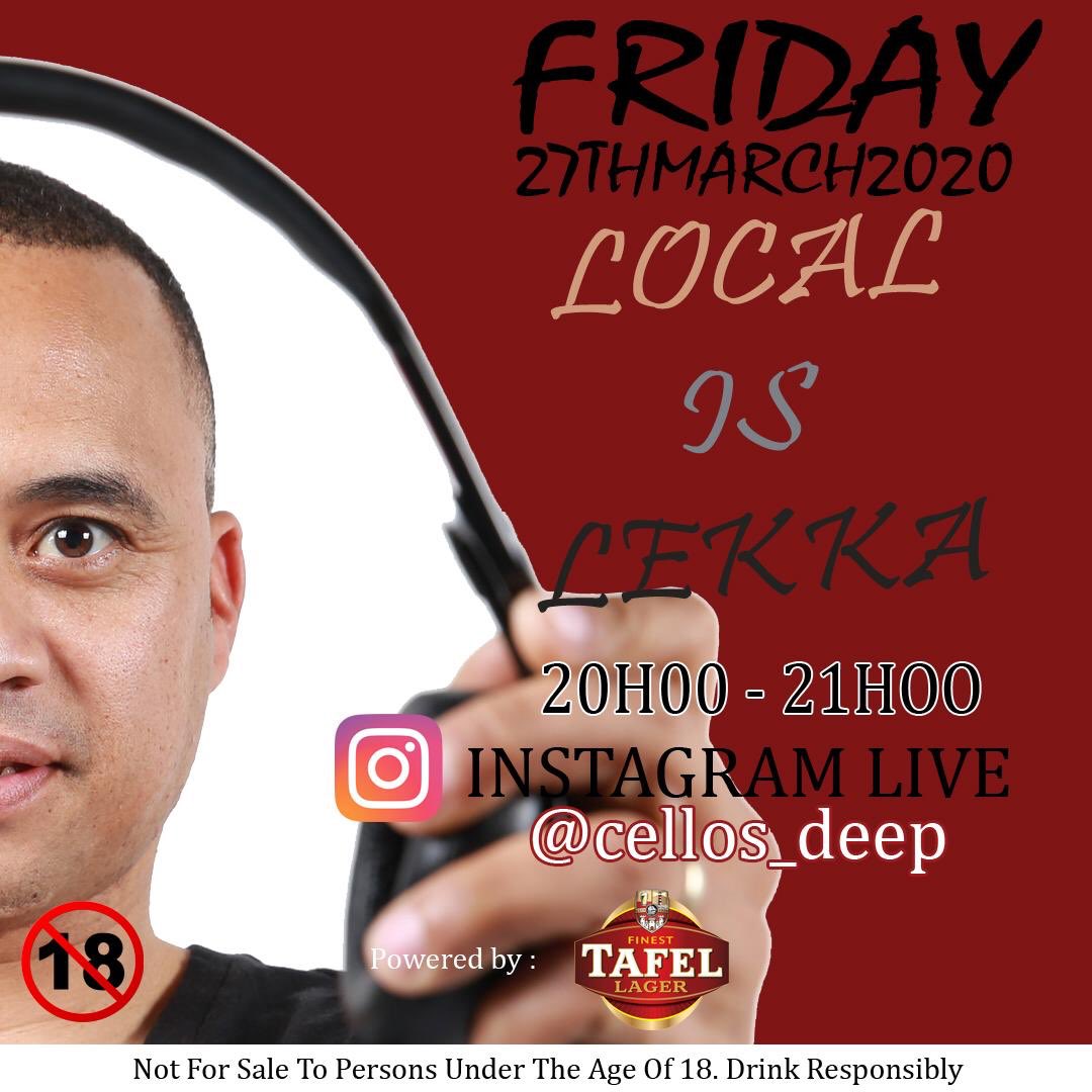 samanthevr's tweet photo. Stay Home, Stay Safe. Chill  with DJ Cellos on IG TV from 20h00 today 27 March 2020.  The handle to be at is @Cellos_Deep, tell a friend to tell a friend, but keep your distance.
#StayHomeVibes #QuaranChill #PoweredByTafel https://t.co/34kxpxmEXn