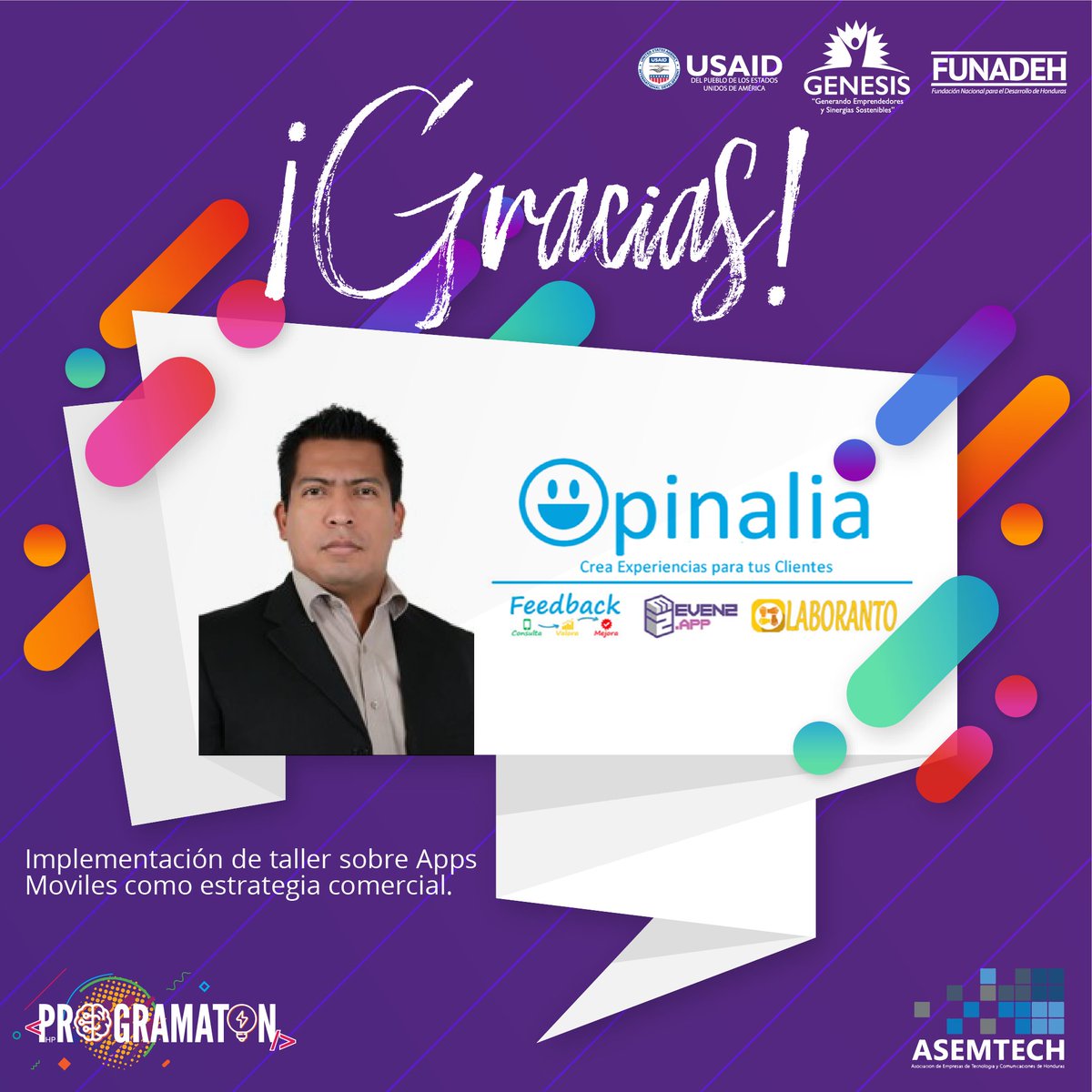FUNADEH_GENESIS's tweet photo. Agradecemos a #Opinalia y @asemtech_ por compartir sus conocimientos con los jóvenes que participan en #Programaton2020 https://t.co/Jhp6TDpdV1