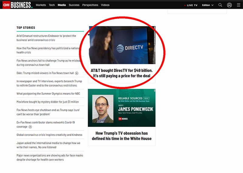 slonaker's tweet photo. @CNN , you must really not like @ATT or @DIRECTV because this has been highlighted on your Business pages the last three months! I’m sure there’s more to focus on than this... #MoveOnAlready @CNNBusiness https://t.co/0nAb2xKOVM