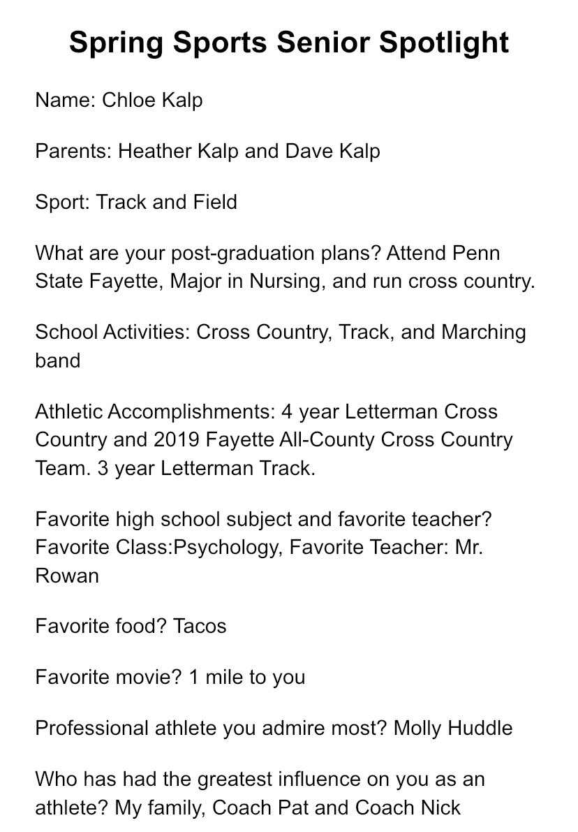 CASD_Athletics's tweet photo. Spring Sports Senior Spotlight:
Chloe Kalp, Track and Field https://t.co/noJJqHcDhi