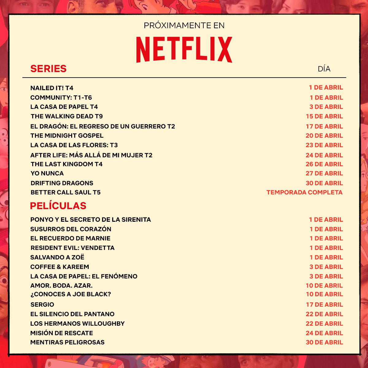 NetflixLAT's tweet photo. Pensaba un tweet divertido pero decidí solo compartirles los estrenos de abril. 😊 https://t.co/3bD7ZoPnGR