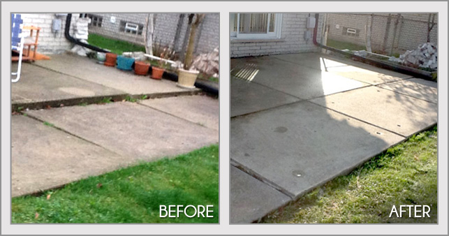Have a back deck that is sinking? It makes it nearly unusable to enjoy your backyard space. Our contractors can help you make your concrete slabs even and level again! #concreterepair #concretelifting #concrete #backyard #deck