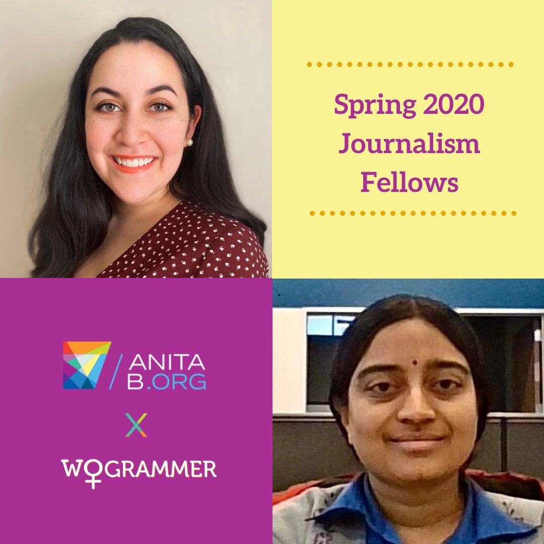 CommunityAnitaB's tweet photo. Today we're excited to announce our Spring 2020 Journalism Fellows! Please welcome Natalia Gutierrez (@ngutierrez131) and Saranya Murthy (@SaranyaMurthy)! Learn more about our new Fellows: https://t.co/U6WK04Kdrv
#Wogrammer #AnitaB #5050by2025 https://t.co/jRD2Zxibv2