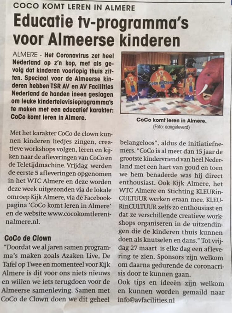 CoCodeClown1's tweet image. CoCo in de Krant 📰 🗞🎉