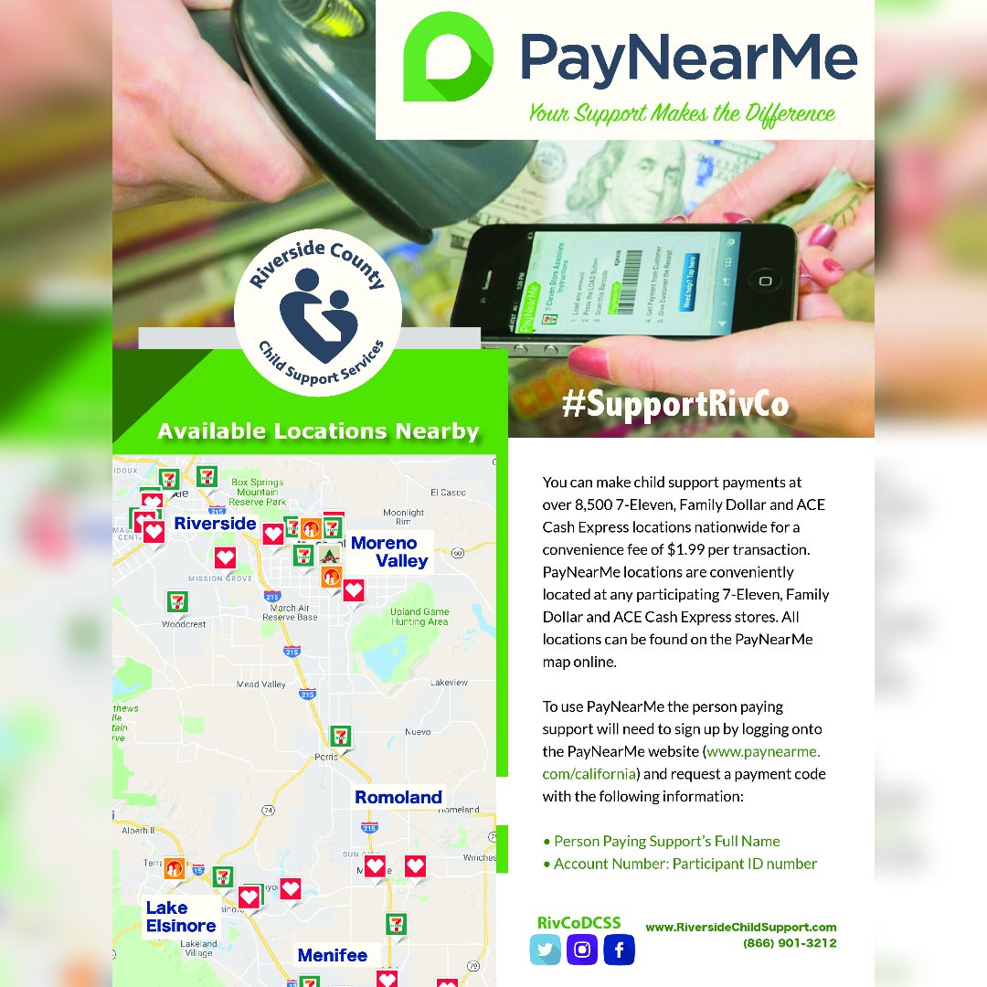 RivCoDCSS's tweet photo. Did you know? PayNearMe allows you to pay child support? #SupportRivCo #PayNearMe #Community Visit - https://t.co/h43Ouj9gtK https://t.co/AkIEqyY5y3
