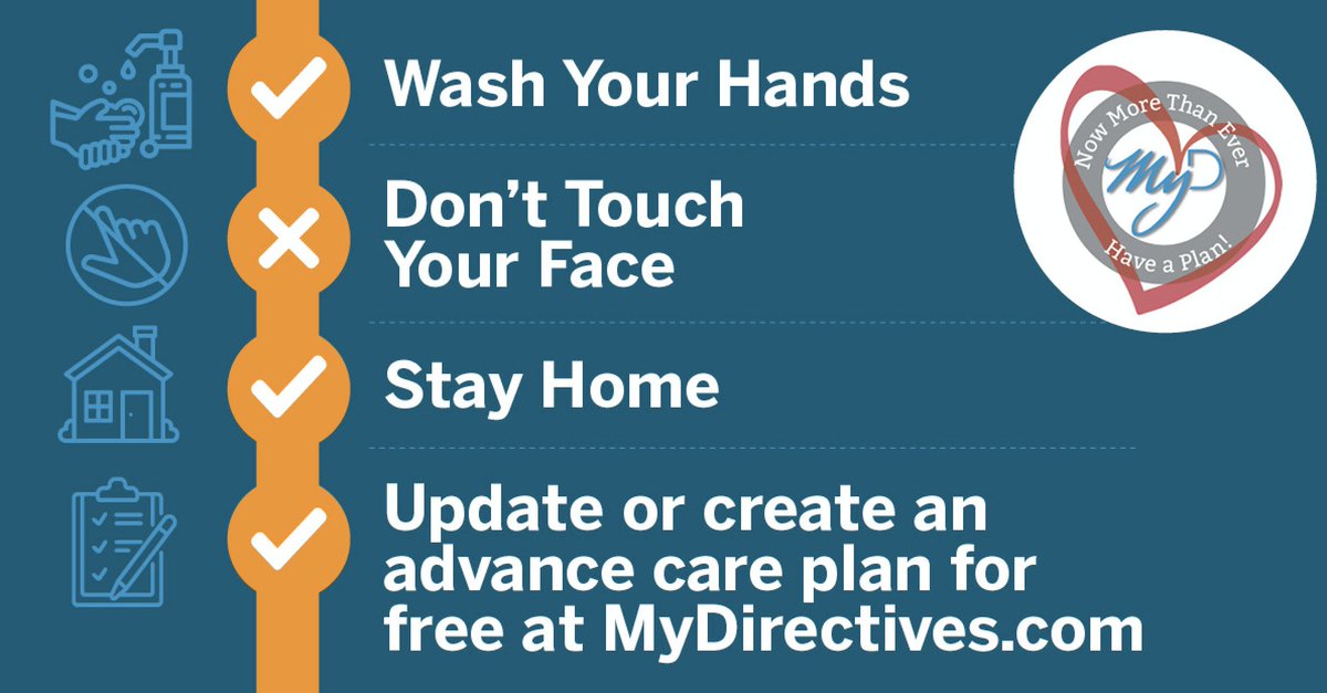 MyDirectives's tweet photo. Important and friendly reminder as we continue to push through this #coronavirus crisis together. If you haven't already created an advance care plan - consider signing up for free at https://t.co/pUB8zXmpmb. https://t.co/AtTsIGsfQa