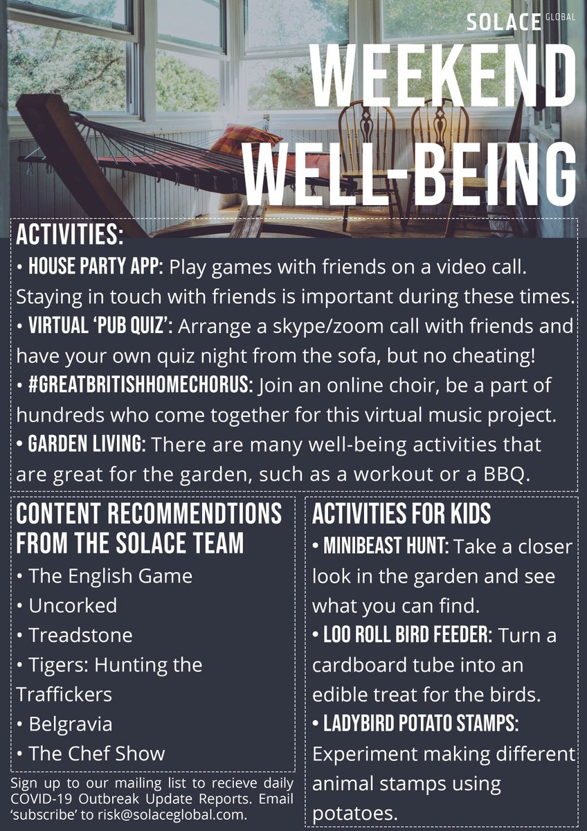 SolaceGlobal's tweet photo. Weekend Well-Being! As the first full week of working from home for us comes to an end, we wanted to share with you some well-being #activities and #contentrecommendations that might aid the first weekend of staying at home.
#wellbeing #isolation #Selfisolationhelp #isolationtips https://t.co/oDj6pHxx5j
