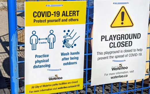citywaterloo's tweet photo. You'll start to see these signs posted in public spaces that traditionally draw crowds. 

A friendly reminder to practice physical distancing while still enjoying the increasingly warm weather 😎↔️ 😎 https://t.co/WWIMHKs9iH
