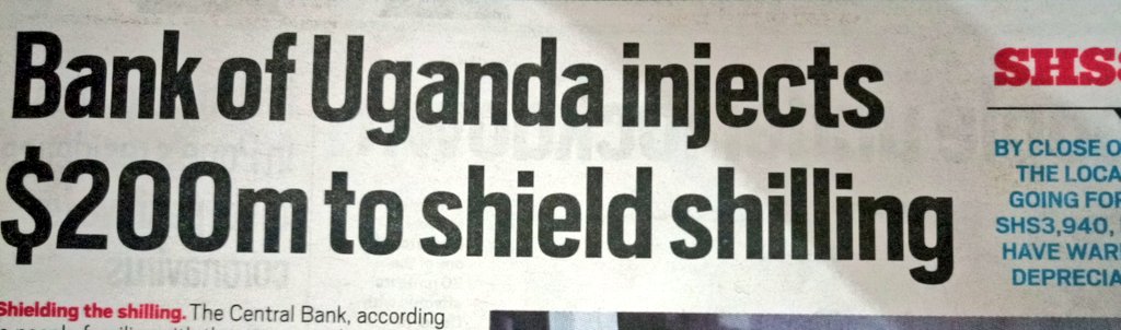 More insanity averted in the forex market today. Uganda Shilling gained 1.87% on the US Dollar today. We live to "due" another day. But at what price? $200m plus from our Foreign reserves.  #COVID19UG