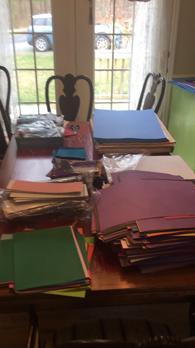SCESart1's tweet photo. The elves and I are hard at work assembling packets of art supplies for my students! #quarantineartchallenge #SCES20 @SandersCornerES https://t.co/VTm60VLIcM