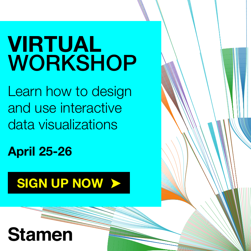 Enrollment is now open for Stamen’s next Dataviz Foundations class! This will be a fully online workshop, on the weekend of April 25-26. Class will be capped at 30 people to ensure atendees can be active participants. Sign up now, before spots fill up! hi.stamen.com/our-next-data-…