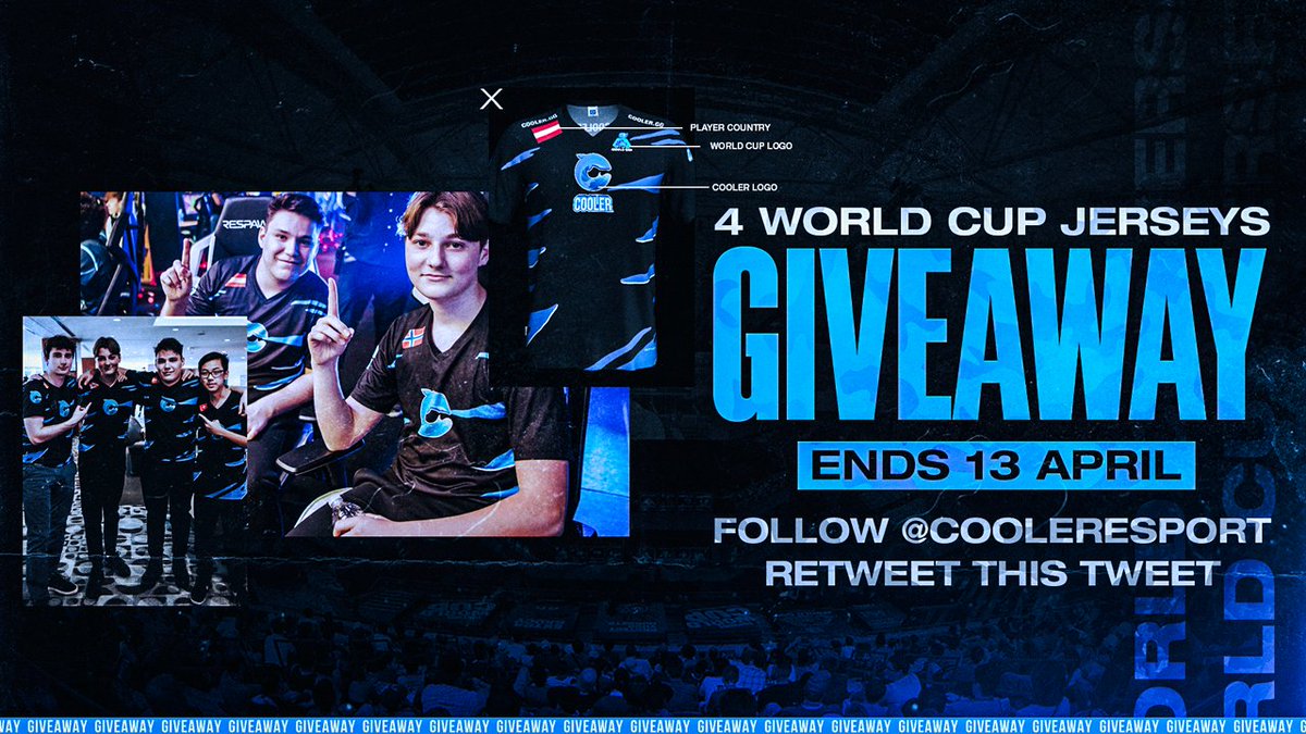 🏆 GIVEAWAY 🏆

We are giving FOUR World Cup COOLER jerseys away! 
All you have to do is...

✅ Follow <a href="/CoolerEsport/">Cooler Esports × Brawl Stars</a> 
🔄 Retweet this tweet

Chance to win 2 more on instagram: 
instagram.com/cooleresport

Winners announced April 13! 

#CoolerOnTop 🦈