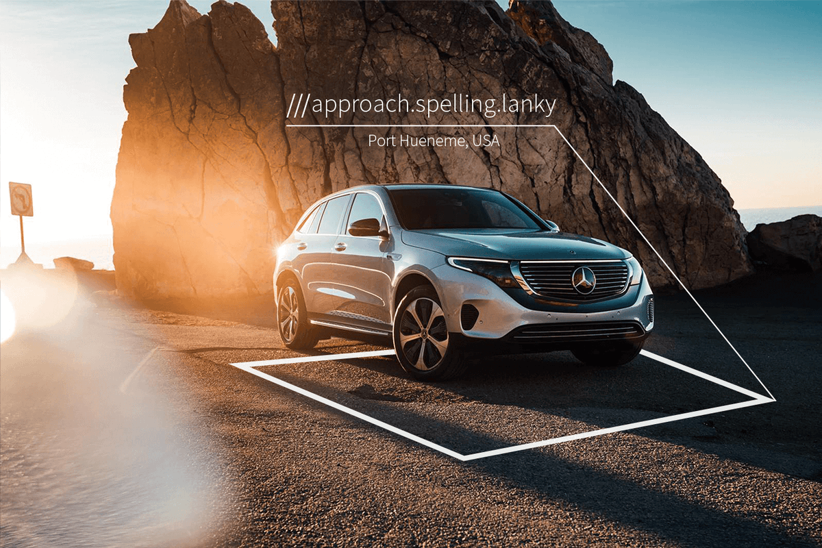 mercedes benz 4x4 vehicle inside what3words location approach spelling lanky