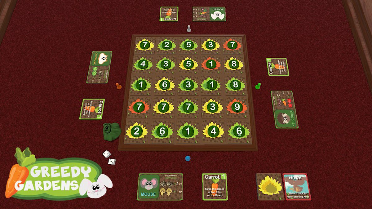 DominatorK5's tweet photo. While quarantined, I've been learning how to develop in 
@TabletopSim! So, I decided to fully recreate my 2-4 Critter Co-op #boardgame from last year: #GreedyGardens!

Hope you play it and have a fun! 😁
https://t.co/sldRCBoMY3 https://t.co/gv19kFNVJ8