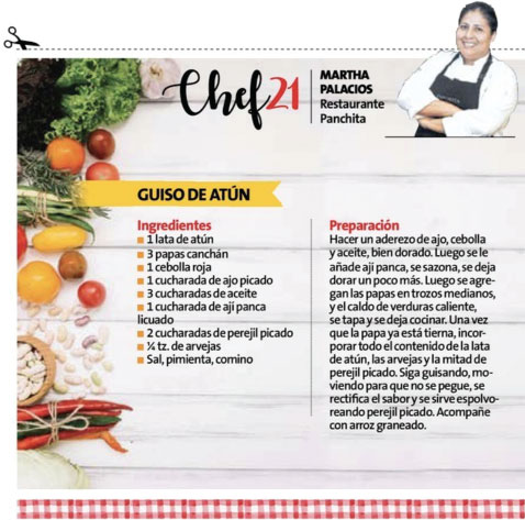 peru21noticias's tweet photo. Martha Palacios es nuestra #Chef21 y todos los días en la edición impresa encontrarás su receta.
El plato de hoy: Guiso de atún 🇵🇪🍽️ https://t.co/hfE2EqTc3C