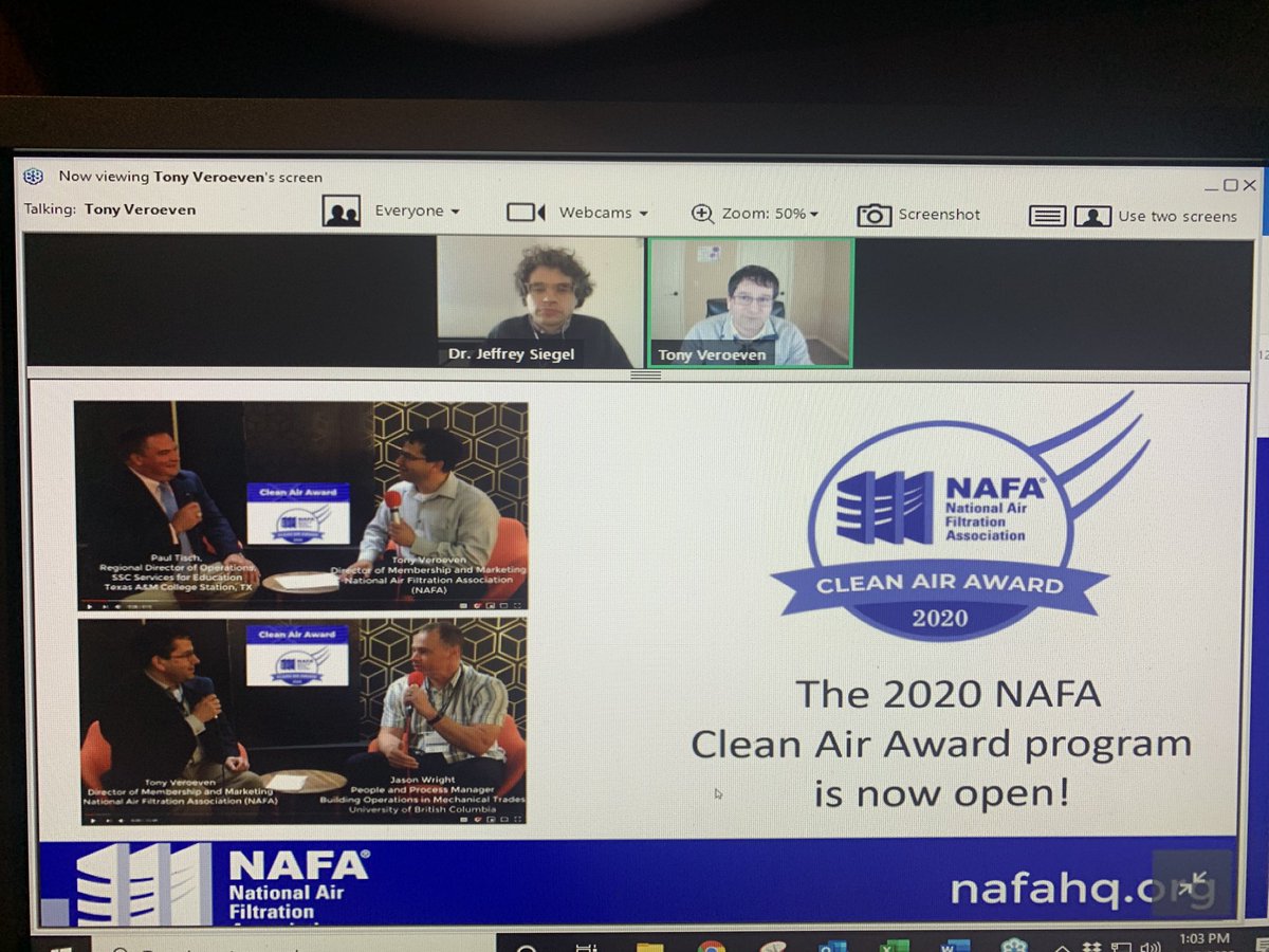 FilterTechOhio's tweet image. Watching a webinar featuring Dr. Jeffrey Siegel who is arguably the leading authority on filtration and the effectiveness on various particle sizes.  As he says...
“Filtration is a PART of the solution...”

We won’t cure COVID-19 with filters but they can help!

@NAFAHQ
