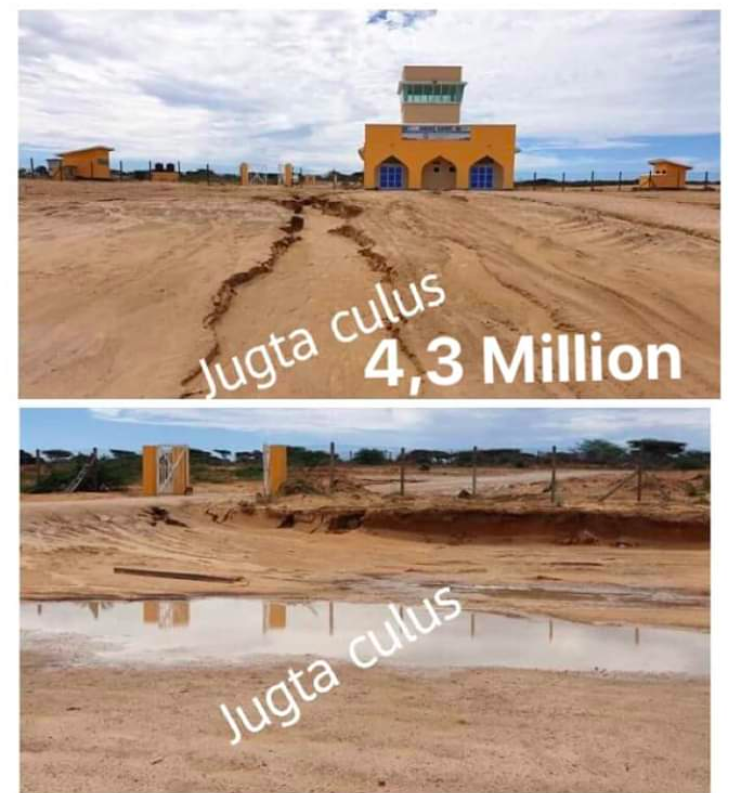 Fatumaabdulahi's tweet photo. This is the #Barawe 'airport' the EU ambassador to #Somalia insisted had a "sand coloured tarmac". A reminder that it cost a whopping 4.3 million dollars...Not Somali Shillings. This same ambassador is one of the major forces behind 'debt-relief'. A lie so fluffy it took 1 rain!! https://t.co/PEABAnP7x6
