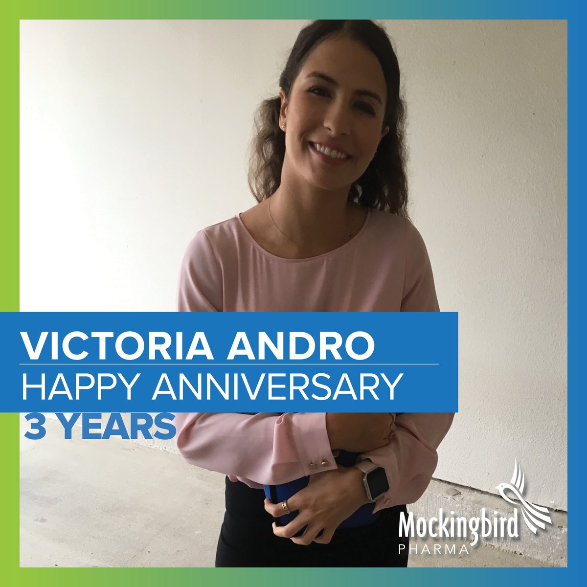 MbirdPharma's tweet photo. A very happy 3-year Anny to Pharmaceutical Sales Rep Victoria Andro! 👏🏽 Of her 3 years with the company, Victoria says, "The personal and professional growth afforded to me by Mockingbird Pharma is priceless. Looking for growth? Apply today at https://t.co/gmhmknWbNU https://t.co/FzLozJeeCF