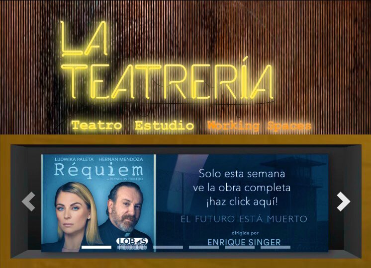 ReynoldsR86's tweet photo. Ya pueden ver online @RequiemTeatro en @LaTeatreria una co-prod de @LaTProducciones &amp; @LOBOSProdMx pueden disfrutar de las actuaciones de @ludwikapaleta &amp; @hernanmendoza_ Aquí 👉 https://t.co/x1AhHxL90s

@alasbutacas @Noti_Teatro #diamundialdelteatro https://t.co/cEhk6e5Crg