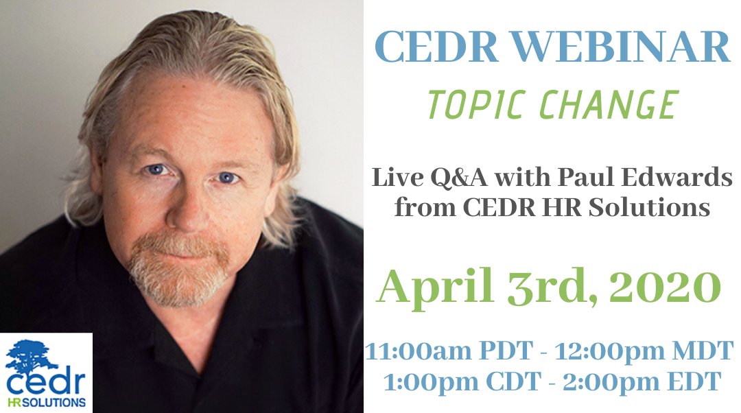 In light of recent events, the topic for the Webinar scheduled on April 3rd has changed. We will now be discussing: Legislation-Families First Act, Managing Employees and Office Closures, Layoffs and much more.
Bring your questions to be answered live!

register.gotowebinar.com/register/81832…