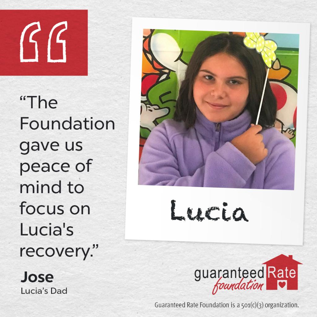 MattParadis's tweet photo. After a terrible car accident Lucia was left in a medically induced coma, waiting to be healthy enough for a spinal fusion surgery. The family needed assistance with paying their bills and the Guaranteed Rate Foundation was proud to assist them during this difficult time. https://t.co/LqGM6oeJQx