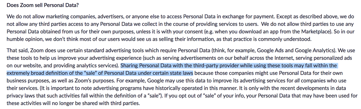 D_Nores's tweet photo. Say what??? I wonder how #student #privacy is protected by all the ed institutions using #zoom right now.. or if they're even aware.. #privacylaws #DataForSale https://t.co/62Q0vnCOBR