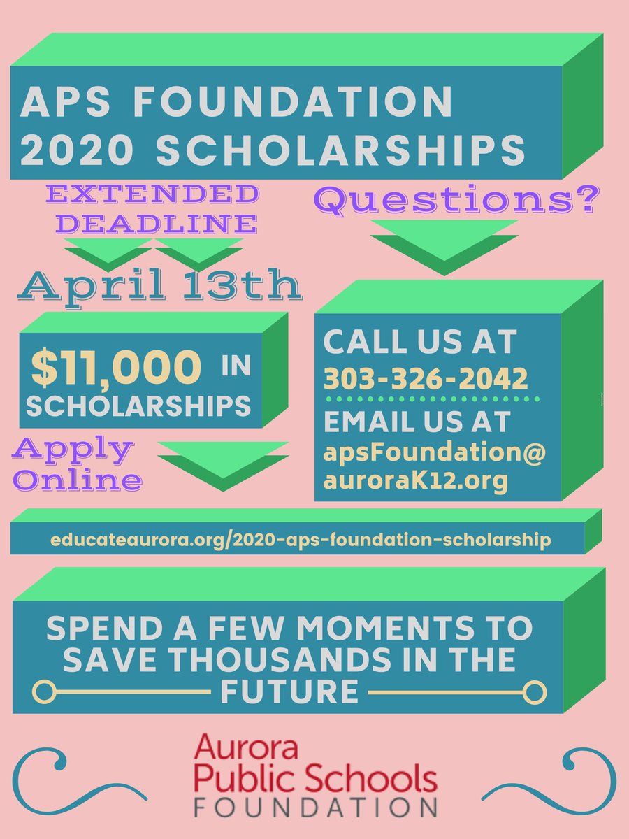 The APS Foundation (@aps_foundation) on Twitter photo <a href="/aurorak12/">Aurora Public Schools</a> SENIORS‼️ The <a href="/APS_Foundation/">The APS Foundation</a> has extended its scholarship application deadline to April 13, 2020. Please visit bit.ly/2UlbxNL for more information and where to apply. <a href="/aurorak12/">Aurora Public Schools</a> SENIORS‼️ The <a href="/APS_Foundation/">The APS Foundation</a> has extended its scholarship application deadline to April 13, 2020. Please visit bit.ly/2UlbxNL for more information and where to apply.