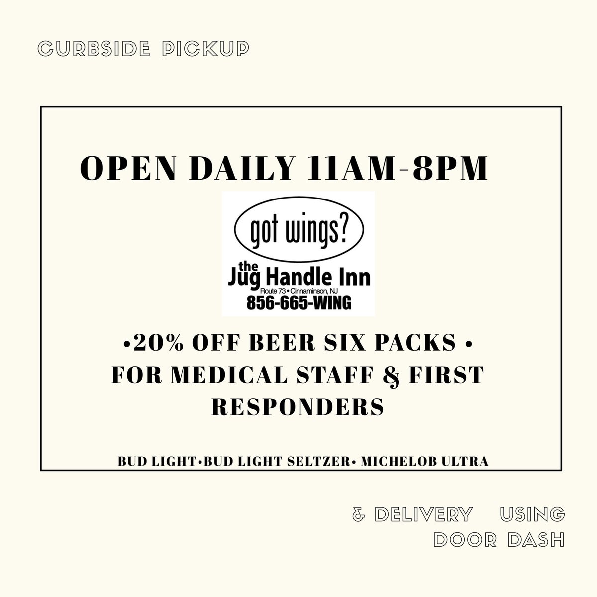JugHandleInn's tweet photo. Because the Jug Handle Inn wants to take care of the people who take care of us
#givingback #covid19 #coronavirus #jughandle #jughandleinn #thejug #southerjersey #jerseystrong #thankyoufirstresponders https://t.co/LLwTsTr8w5