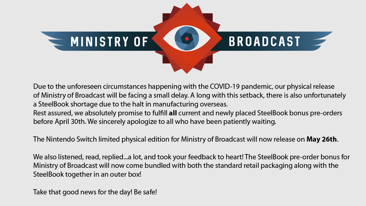 PM Studios (@pmstudiosusa) on Twitter photo Check the news below regarding our next Nintendo Switch physical release for Ministry of Broadcast (<a href="/OfBroadcast/">Ministry of Broadcast</a>) Check the news below regarding our next Nintendo Switch physical release for Ministry of Broadcast (<a href="/OfBroadcast/">Ministry of Broadcast</a>)