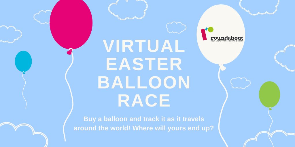 🎈Up, up and away! Join our NEW Easter event from the safety of your home.  
Buy a virtual balloon for £3, which will fly around the world &amp; can be tracked on real time map when the race launches on Easter Sunday!
For more info and to buy a balloon: roundabouthomeless.org/event/virtual-…