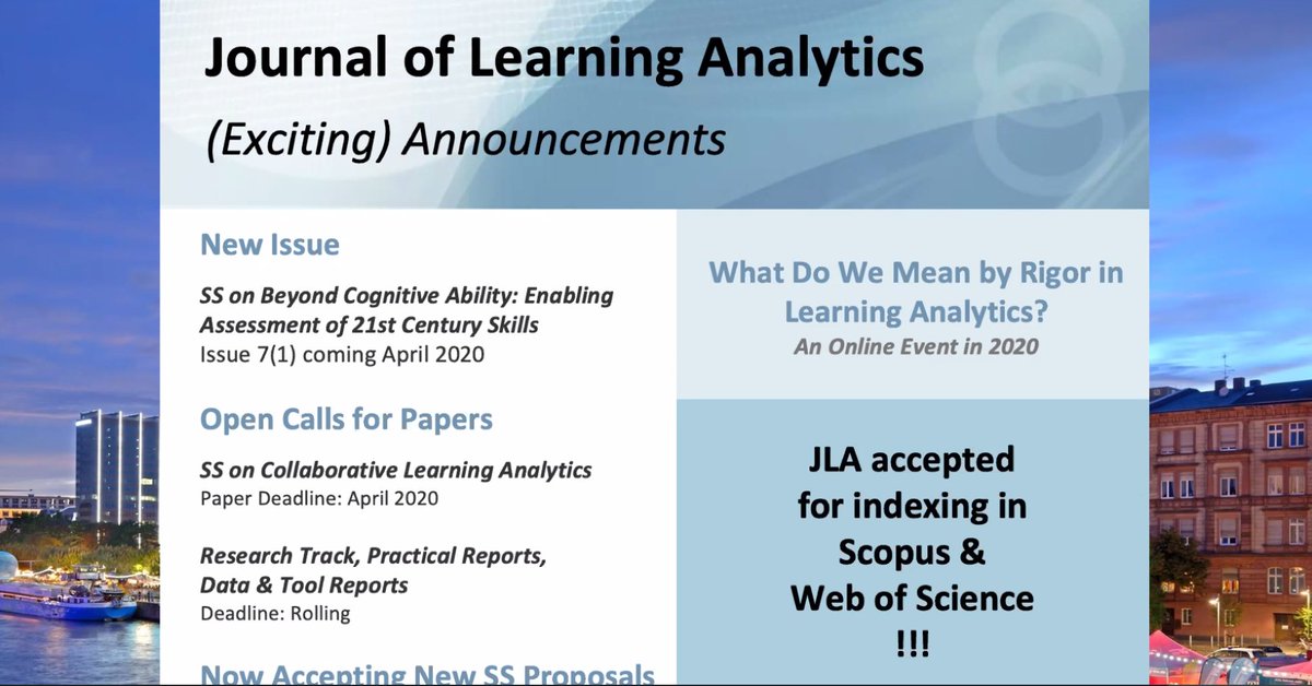 LAK25 (@lakconference) on Twitter photo We are proud to say that <a href="/SoLAResearch/">SoLAR</a> Journal of #learninganalytics is the top cited journal at the #LAK conference and it has also been indexed in <a href="/Scopus/">Elsevier | Scopus</a> and <a href="/webofscience/">Web of Science</a>. Great thanks to <a href="/xaoch/">Xavier Ochoa</a> <a href="/alywise/">Alyssa Friend Wise</a> <a href="/sjgknight/">Simon Knight</a> and many others who have contributed to this success! We are proud to say that <a href="/SoLAResearch/">SoLAR</a> Journal of #learninganalytics is the top cited journal at the #LAK conference and it has also been indexed in <a href="/Scopus/">Elsevier | Scopus</a> and <a href="/webofscience/">Web of Science</a>. Great thanks to <a href="/xaoch/">Xavier Ochoa</a> <a href="/alywise/">Alyssa Friend Wise</a> <a href="/sjgknight/">Simon Knight</a> and many others who have contributed to this success!