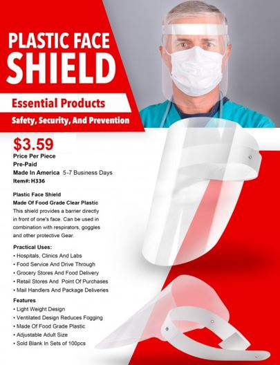 Face Shields available.  

100 pieces per case, $3.50 per unit / $350.00 per case plus shipping.  Sold by the case - ciscounts available for bulk purchases.

#ppe #faceshield #coronavirusaustralia