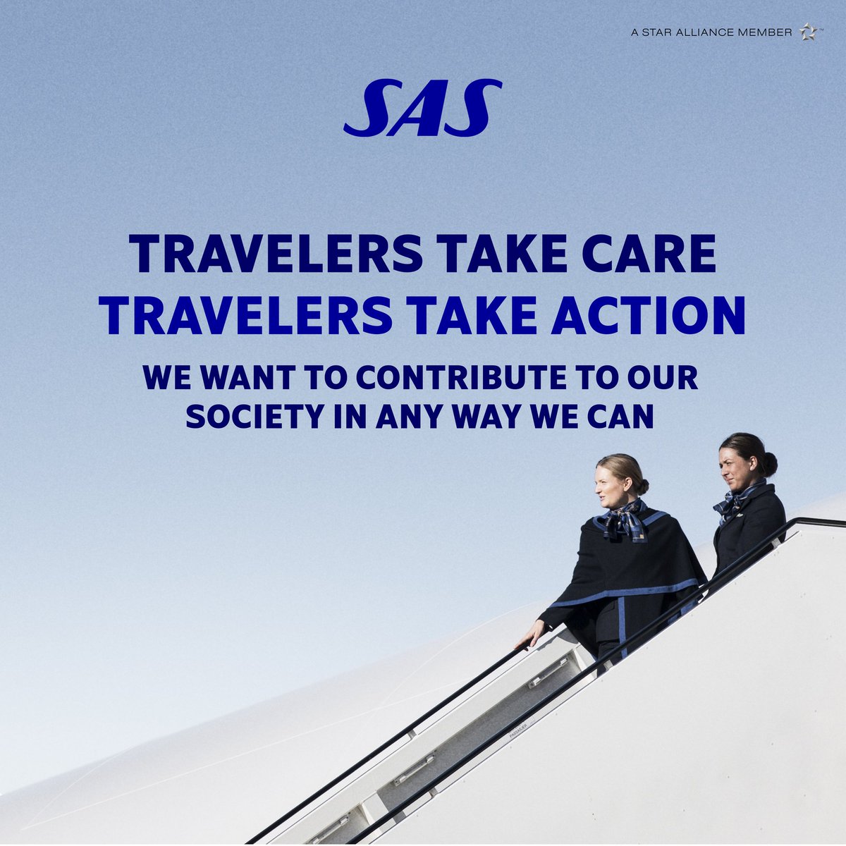 SAS's tweet photo. We at SAS are in dialogue with businesses that need new employees, one being with @Ambea_, a leading provider of care in the Nordics.

Even if our airplanes can’t operate as we had wished, our competent people can. We’re excited to follow them on their journey to make an impact. https://t.co/F8UXenQ1bS