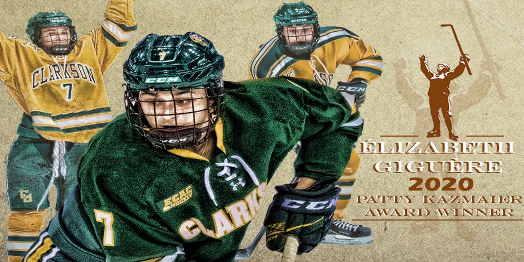 ClarksonWHockey's tweet photo. 𝗚𝗶𝗴𝗴𝘆𝗝𝗮𝘇𝗪𝗜𝗡𝗦𝗣𝗮𝘁𝘁𝘆𝗞𝗮𝘇

Élizabeth Giguère is the 2020 Patty Kazmiaer Award Winner! https://t.co/3cr8OGPdKu