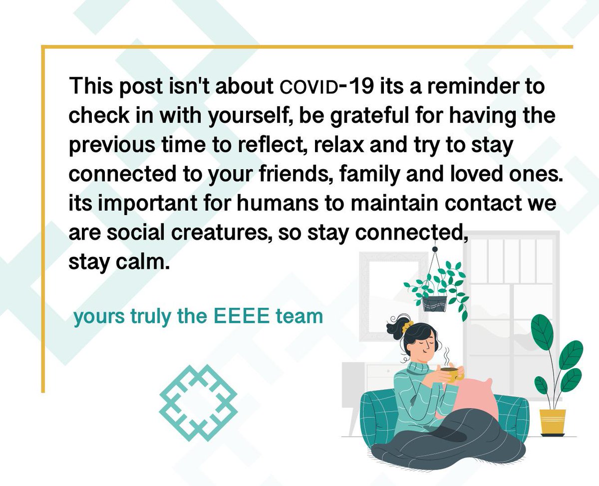 We_Say_E's tweet image. A reminder from EEEE team:
Stay safe, stay home, and stay connected 🤍🙏🏻.
#COVID19 #staysafe #StayHomeSaveLives #StayHome #excellence #exceptional #executable #exclusive