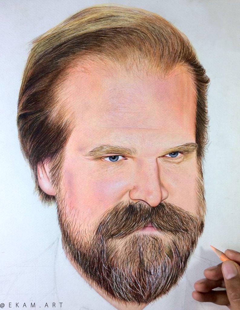 art_ekam's tweet photo. Done with the hair @DavidKHarbour @Stranger_Things  #artlover #realisticdrawing #shading  #pencilacademy  #art_realism_ #pencilartist #artgallery #chiefhopper #realisticart #realism #dkharbour #hopper #strangerthings #artist #hawkins #hopperstrangerthings #blackwidow https://t.co/Nkf6aIvjOe
