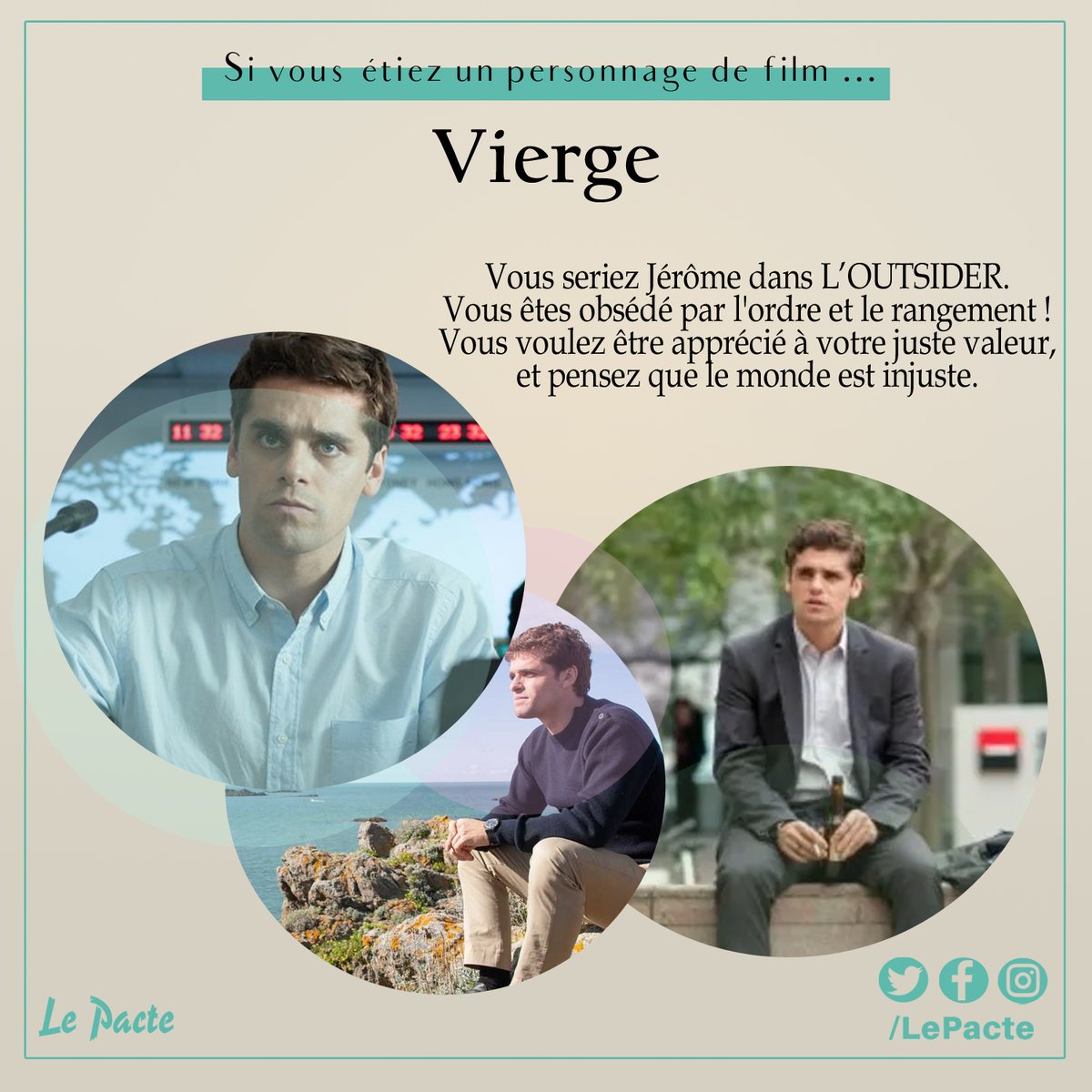 Le_Pacte's tweet photo. ♍ Vierge (23 août - 23 septembre)
Vous seriez Jérôme dans #Loutsider. Vous êtes obsédé par l'ordre et le rangement. Vous voulez être apprécié à votre juste valeur et pensez que le monde est injuste. https://t.co/oB5g0hgXEU