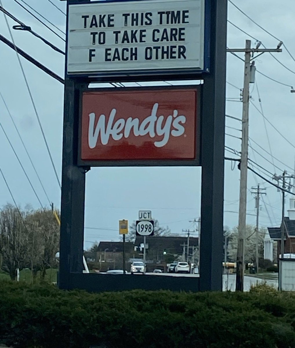 raehart04's tweet photo. Thanks for the advice @Wendys “Take care. F each other.” https://t.co/HErl53Py6M