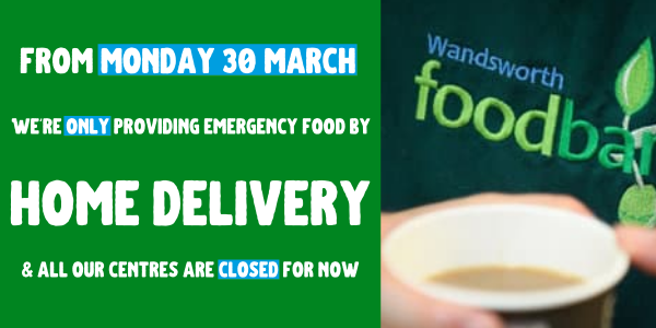 We’re switching to *home delivery only* from Monday 30 March, in response to the coronavirus crisis. 

We want to provide local people with the emergency food they need, as safely as possible 💚

Find out more here:
wandsworth.foodbank.org.uk/2020/03/27/wer…