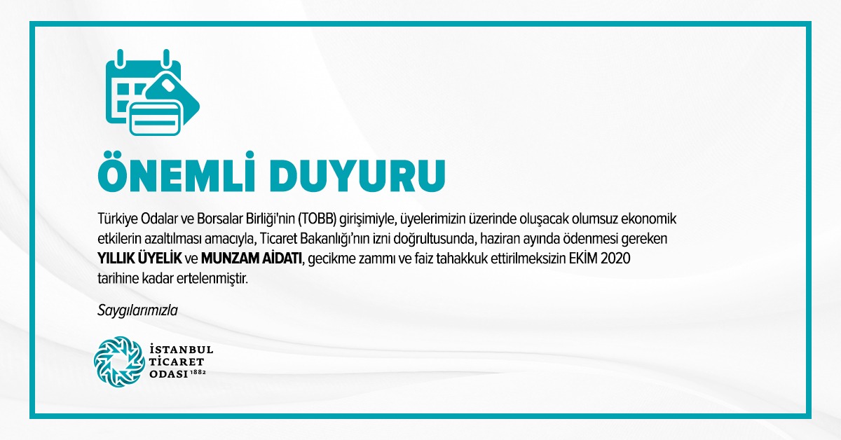 İstanbul ticaret odası aidat ödeme tarihleri 2020 İstanbul ticaret odası aidat ödeme tarihleri 2020