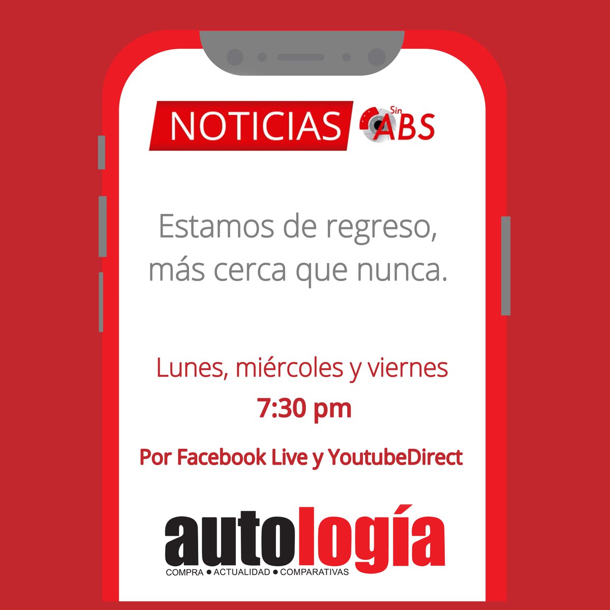 soloautos's tweet photo. ¡#SinABS está de regreso!

No sabes que auto comprar o si  es un buen momento para hacerlo, no te pierdas el programa de hoy donde resolveremos todas tus dudas. 

Recuerda sintonizarnos lunes, miércoles y viernes a las 7.30 pm 🚗

#Autología #soloautos #somossoloautos https://t.co/JYfP01myYk
