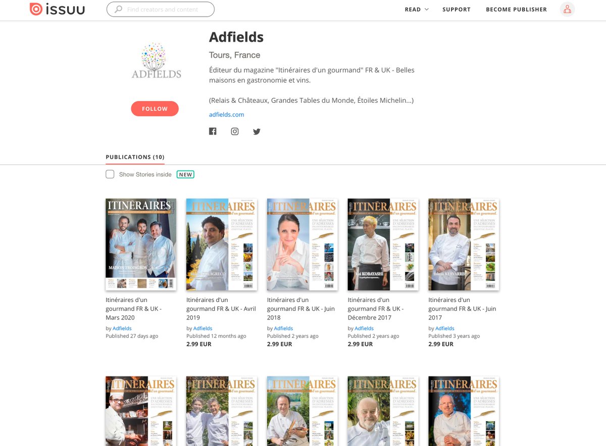 En raison de la situation actuelle et des difficultés traversées par les uns et les autres, nous avons décidé de vous offrir notre dernier numéro en version digitale :
issuu.com/adfields
<a href="/MaisonTroisgros/">Maison Troisgros</a> <a href="/AlexCouillon/">Couillon Alexandre</a> <a href="/JFerrer_Europea/">Jérôme Ferrer</a> <a href="/perikolegasse/">Périco Légasse</a> <a href="/VinsduQuebec/">Vins du Québec</a> <a href="/ciglyon/">Cité Internationale de la Gastronomie de Lyon</a>