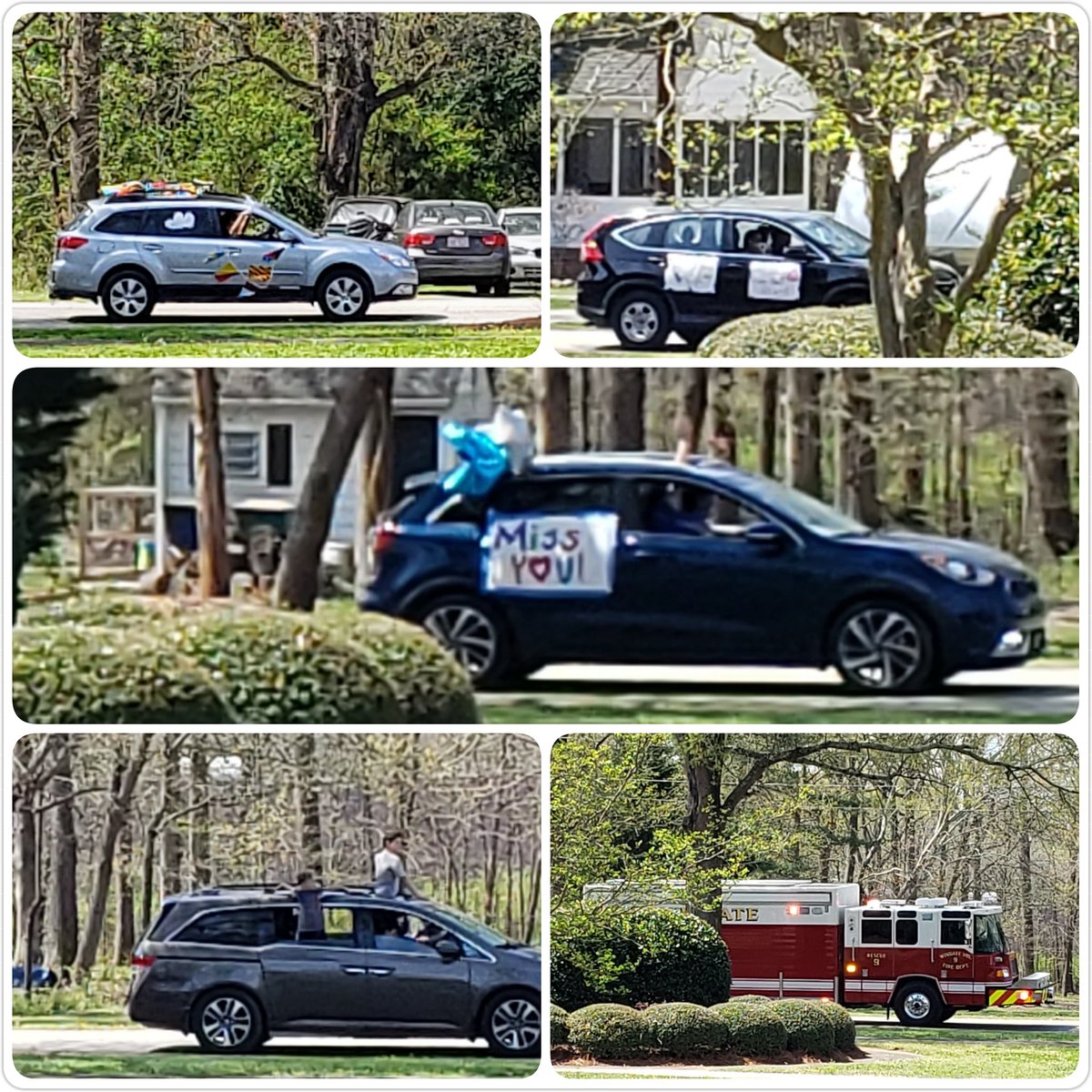 UmcWingate's tweet photo. Wingate Elementary School teachers and staff, escorted by the Fire Department, drove through the community today, letting the kids know how much they are missed! Pastor Chris misses his time with his reading buddy, too! @WingateES_NC https://t.co/LZShdkM8Ic