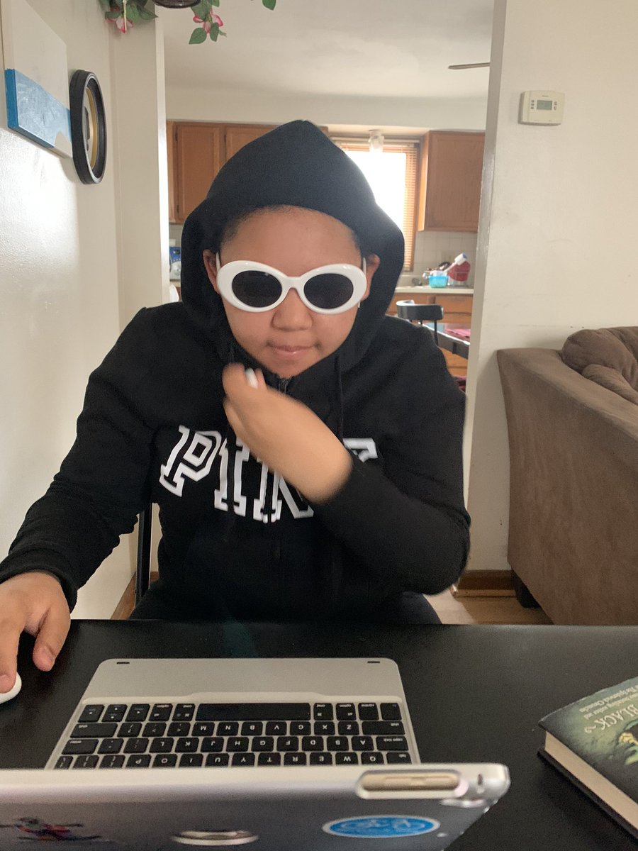 jamiesvoice's tweet photo. This is how we video chat with the class after our first week of distance learning... #missingherfriends #QuarantineLife https://t.co/dnryfa4umd