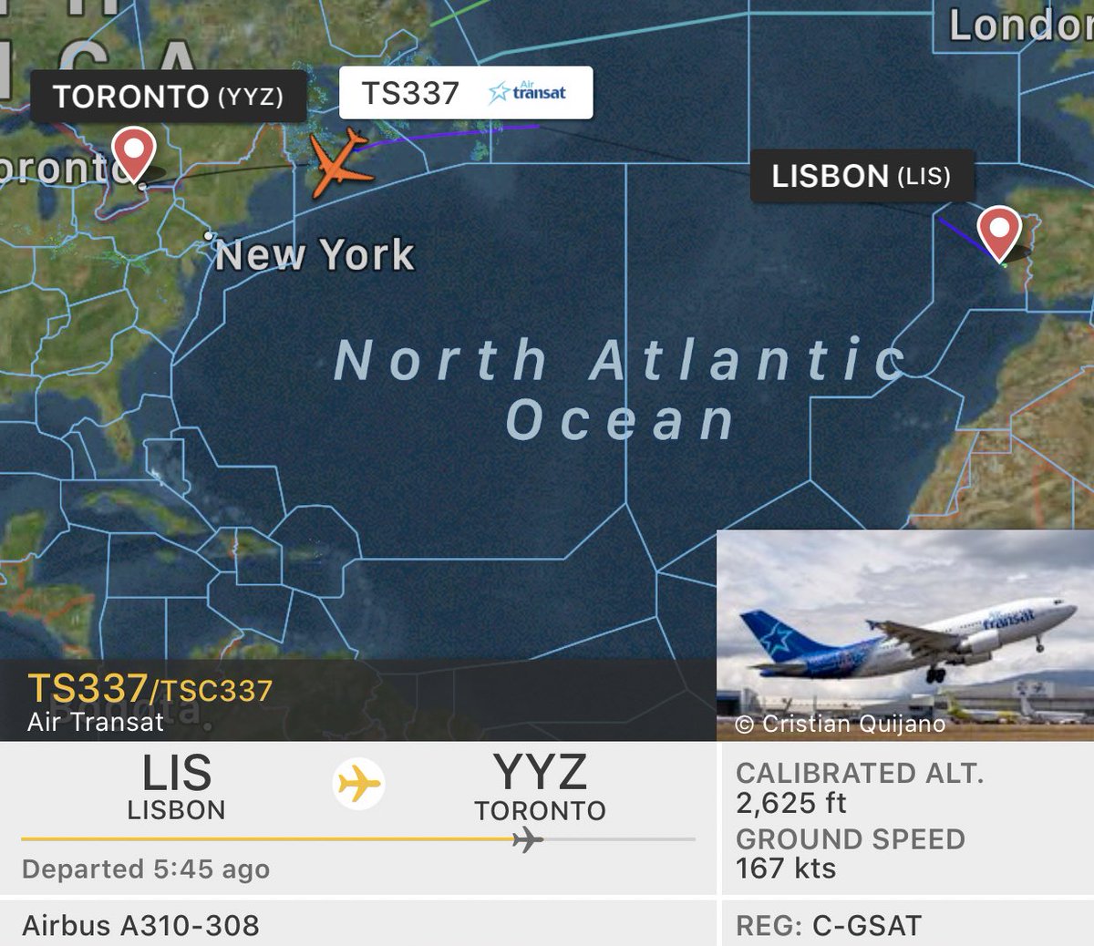 TomPodolec's tweet photo. Three Air Transat repatriation flights with Canadians coming home are now inbound Halifax before continuing to Montreal & Toronto. Fuel and crew swap. #TS253 from Malaga, #TS337 & #TS481 from Lisbon. https://t.co/Wc7WUQBN6c