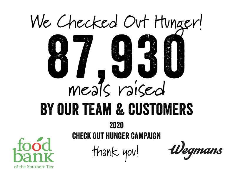 TourdeKeuka's tweet photo. Thanks to Hornell Wegmans shoppers and cashiers for helping #CheckOutHunger in the Southern Tier! Shoppers gave enough to help provide 87,930 meals for those struggling with food insecurity. You guys are #HungerHeroes! #ThankFULL https://t.co/VOD9vN68K8